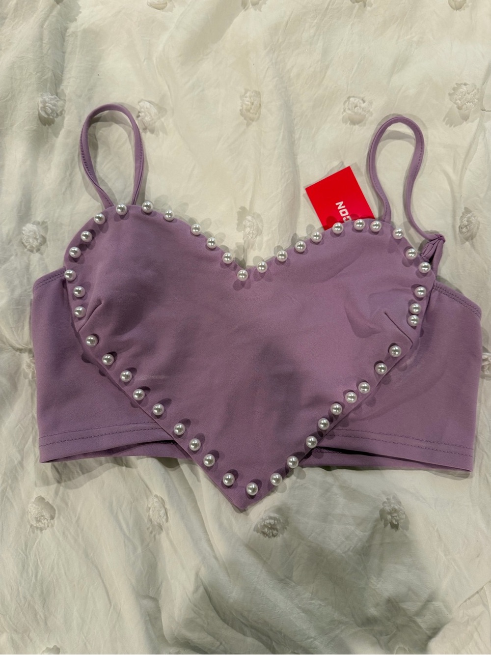 SHEIN Lavender Heart Pearl-Trim Bralette